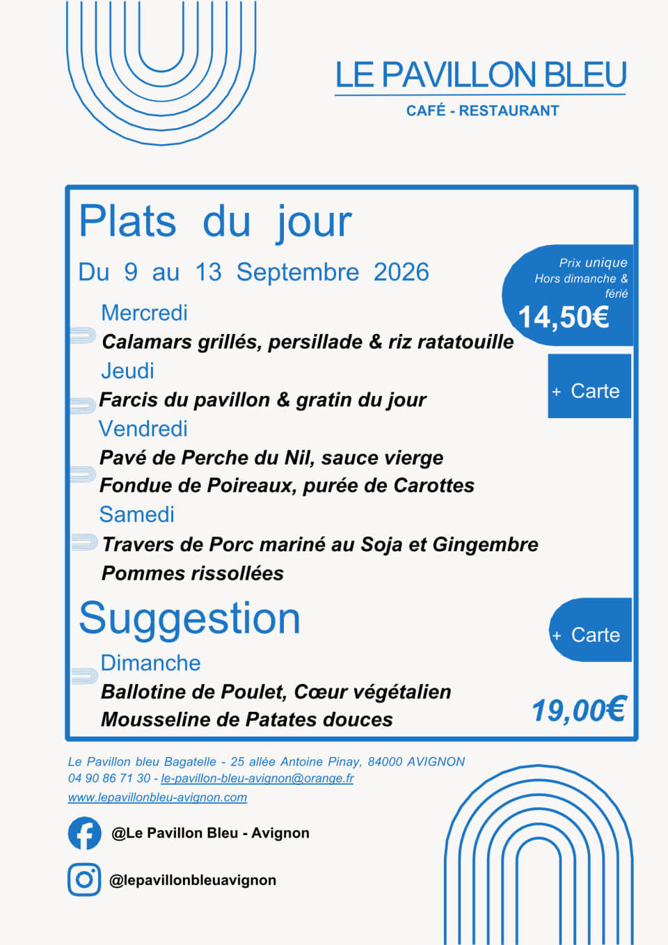 CARTE DES PLATS DU JOUR